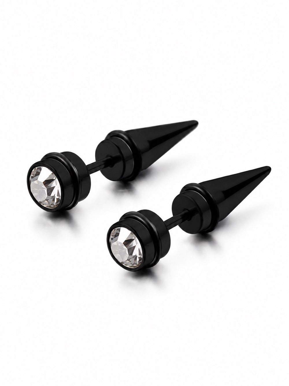 Black CZ Spike Faux Plug Earrings 20G Goth Punk Stud Earrings